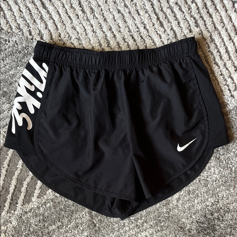 Black Nike Dri-Fit Running Shorts with White Logos - Women’s Medium